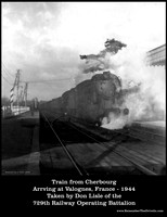Steam Locomotive arriving in station in Valognes, France - WWII