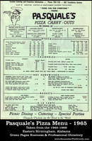 Pasquales Pizza Menu 1965 - Birmingham, AL