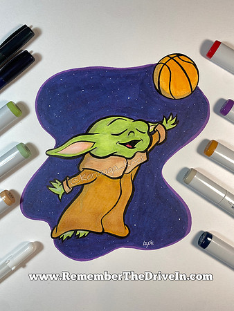 Grogu / Baby Yoda Playing Basketball - Original Drawing