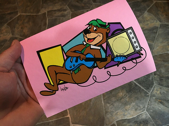 Yogi Bear on Bass Guitar - Art Print