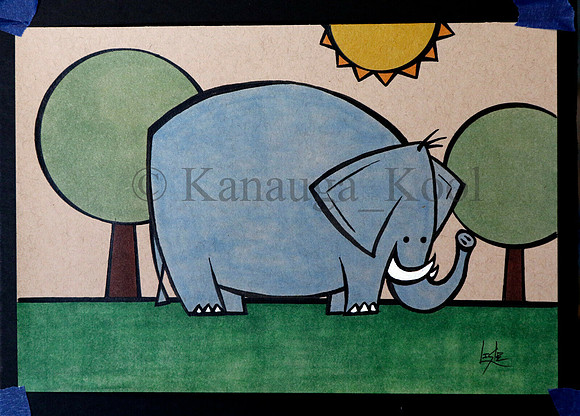 Retro Elephant - Original Drawing