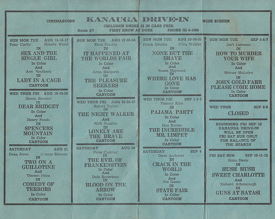 Kanauga Drive-In Schedule Gallipolis Ohio 1965